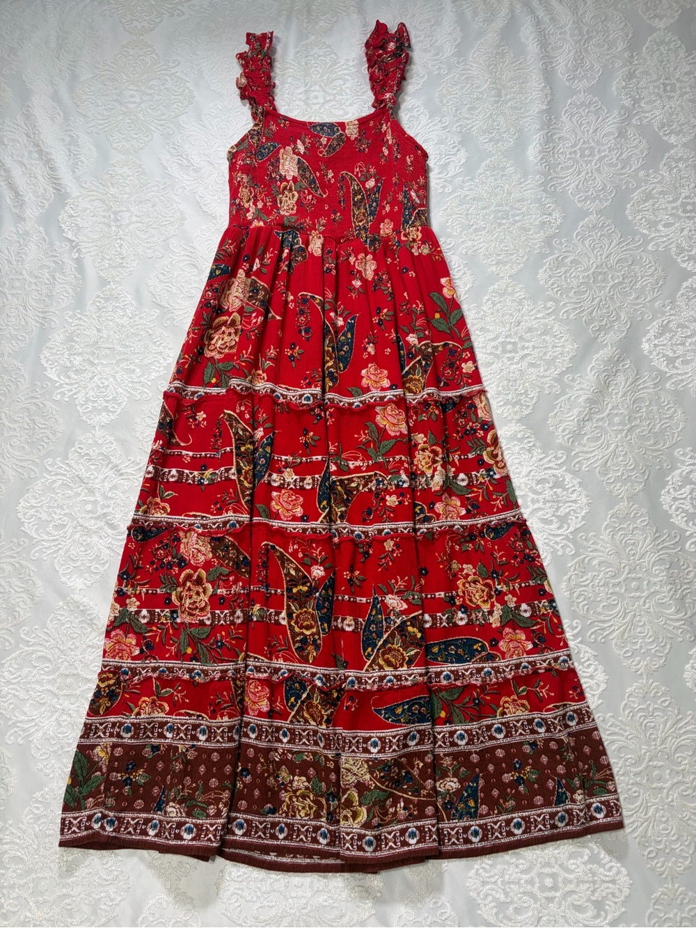Myra Bag Paisley Floral Smocked Top Sleeveless Midi Dress Size Small